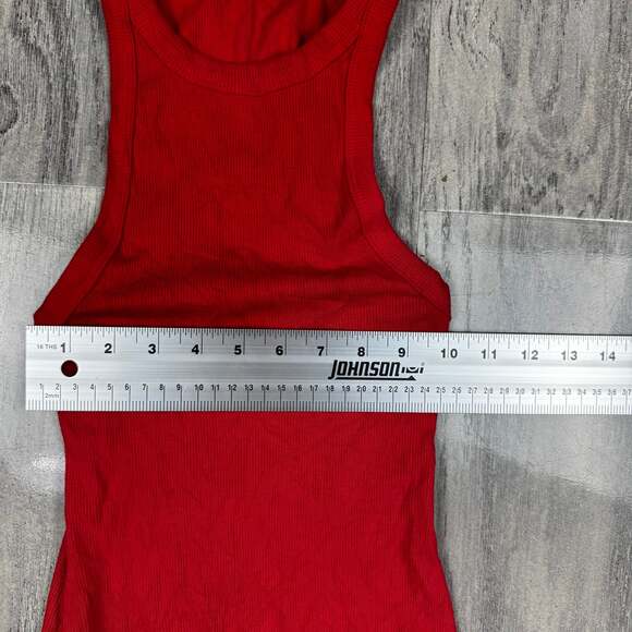 Red Ribbed Bodycon Racerback Midi Dress - Picture 3 of 5